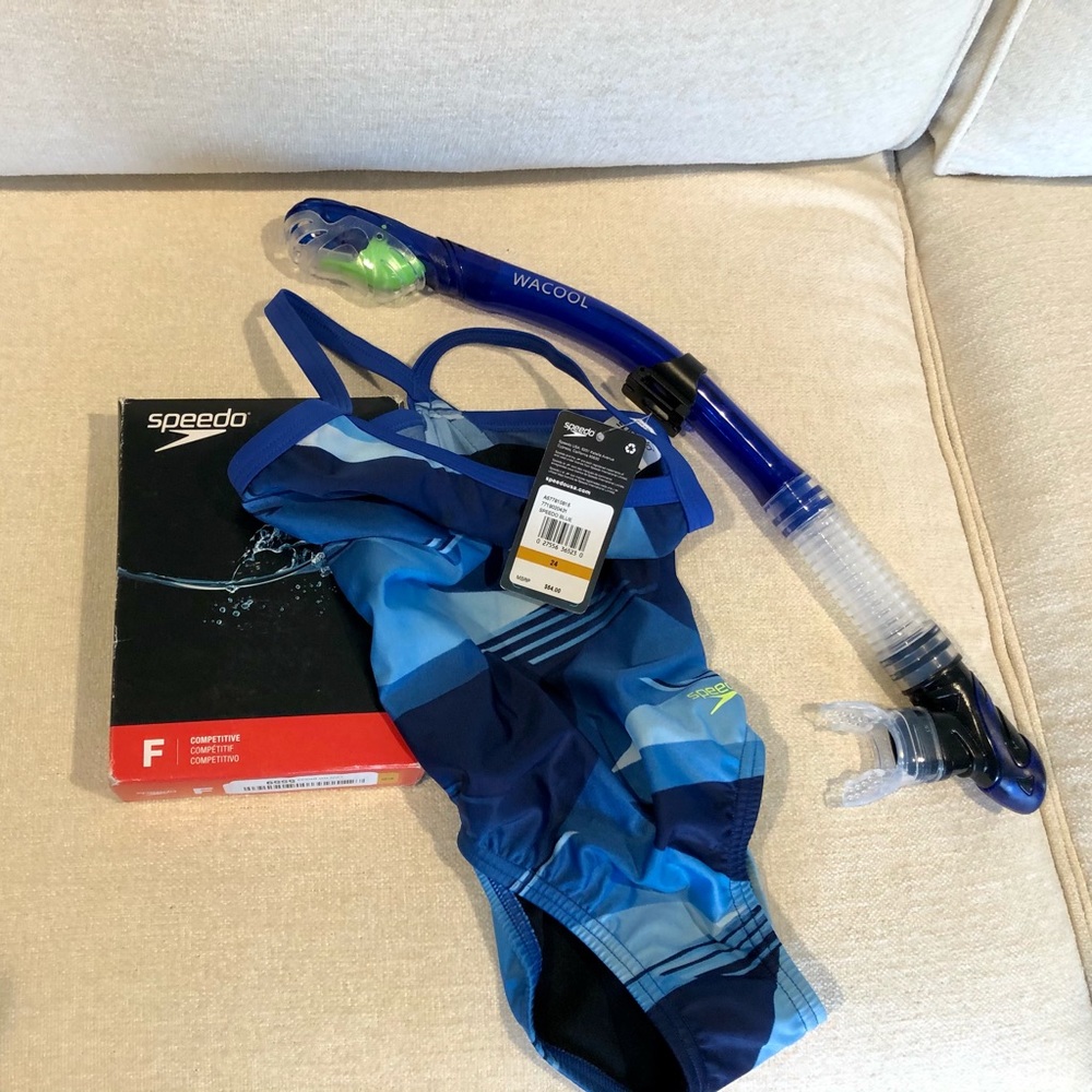 Snorkel and NWT Speedo Competition Pro LT Size 28 swim team swimming competitive